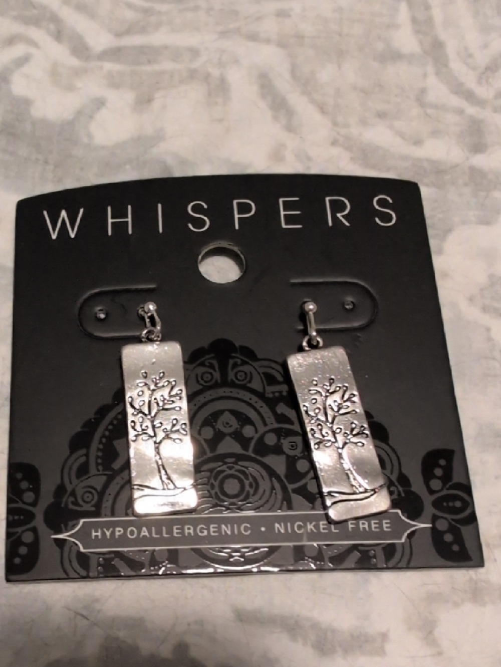 NWT Whispers Tree Of Life Rectangle Drop Earrings - Silver